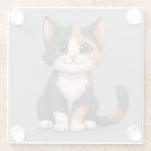 Grappige Calico Kitten met Cattitude Glazen Onderzetter (Achterkant)