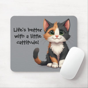 Grappige Calico Kitten met Cattitude Muismat