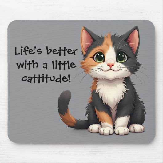 Grappige Calico Kitten met Cattitude Muismat (Voorkant)