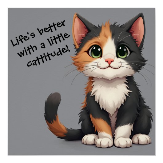 Grappige Calico Kitten met Cattitude Perfect Poster (Voorkant)