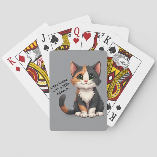 Grappige Calico Kitten met Cattitude Pokerkaarten (Achterkant)