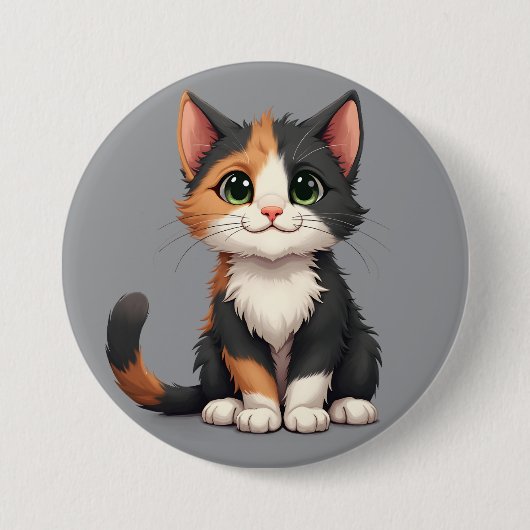 Grappige Calico Kitten met Cattitude Ronde Button 7,6 Cm (Voorkant)