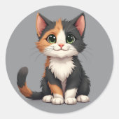 Grappige Calico Kitten met Cattitude Ronde Sticker (Voorkant)