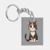 Grappige Calico Kitten met Cattitude Sleutelhanger (Voorkant Links)
