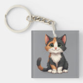 Grappige Calico Kitten met Cattitude Sleutelhanger (Voorkant)