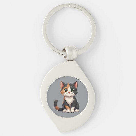 Grappige Calico Kitten met Cattitude Sleutelhanger (Voorkant)