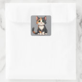 Grappige Calico Kitten met Cattitude Vierkante Sticker (Tas)