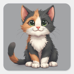 Grappige Calico Kitten met Cattitude Vierkante Sticker