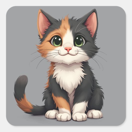 Grappige Calico Kitten met Cattitude Vierkante Sticker (Voorkant)