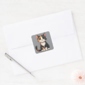 Grappige Calico Kitten met Cattitude Vierkante Sticker (Envelop)