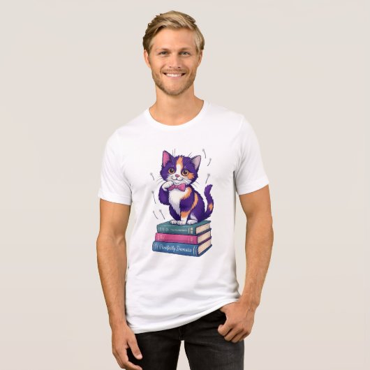 Grappige Calico Kitten met Polka-Dot Bow Tri-Blend Shirt (Voorkant volledig)