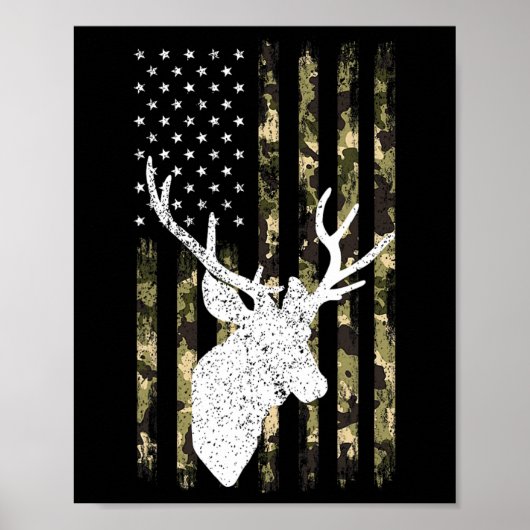 Grappige camouflage Amerikaanse vlag Whitetail Buc Poster (Voorkant)