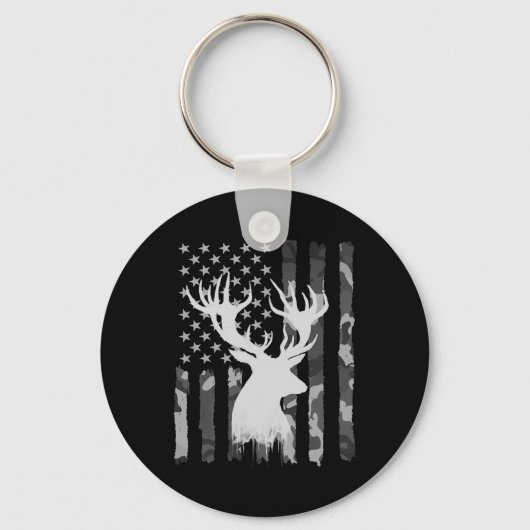 Grappige camouflage Amerikaanse vlag Whitetail Buc Sleutelhanger (Voorkant)