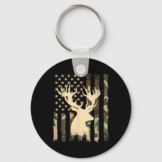 Grappige camouflage Amerikaanse vlag Whitetail Buc Sleutelhanger (Voorkant)