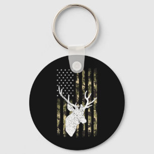 Grappige camouflage Amerikaanse vlag Whitetail Buc Sleutelhanger