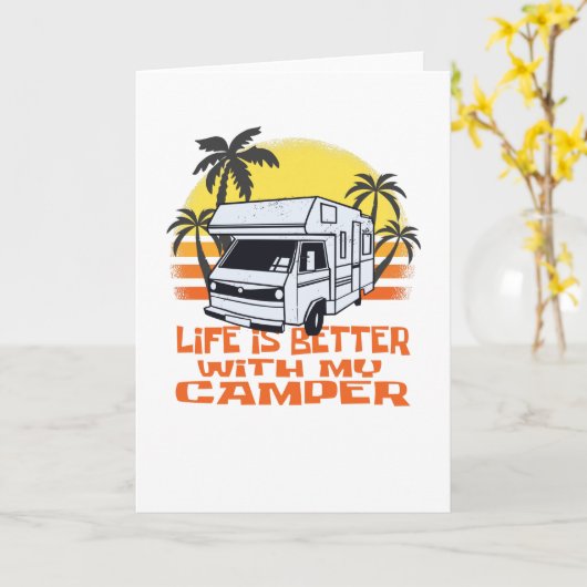 Grappige Camper Caravan - Kampeerwagen Kaart (Gele Bloem)