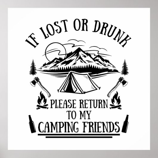 Grappige camper slogan camping drink gezegden poster (Voorkant)