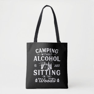 Grappige camper slogan camping drink gezegden tote bag