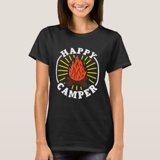 Grappige Camper T Happy Camping Lover Camp kampvuu T-shirt (Voorkant)