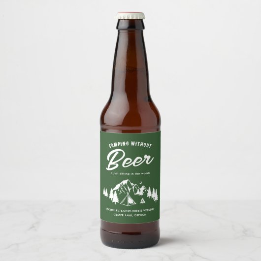 Grappige Camping Bachelorette Bier Etiket (Voorkant)