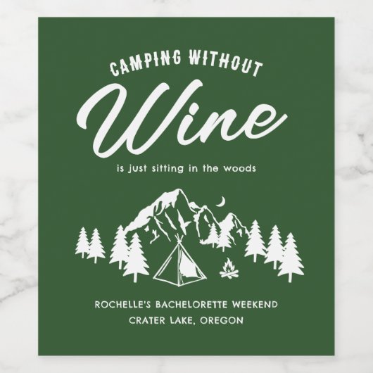 Grappige Camping Bachelorette Wijn Etiket (Enkel label)