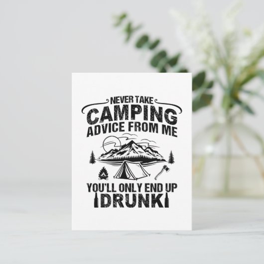 Grappige camping drink gezegden briefkaart (Staand voorkant)