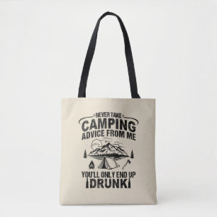 Grappige camping drink gezegden tote bag