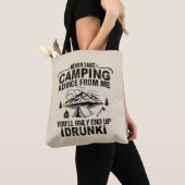 Grappige camping drink gezegden tote bag (Dichtbij)