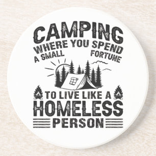 Grappige camping drink gezegden zandsteen onderzetter