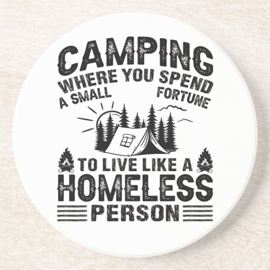 Grappige camping drink gezegden zandsteen onderzetter (Voorkant)