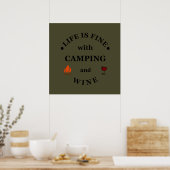grappige camping- en wijnspreuk poster (Keuken)