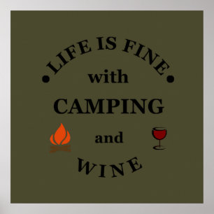 grappige camping- en wijnspreuk poster