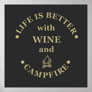Grappige camping- en wijnspreuken poster