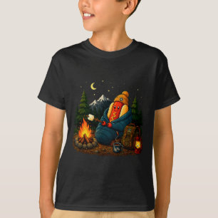 Grappige camping hotdog cartoon worst camper t-shirt