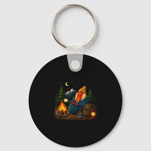 Grappige camping hotdog cartoon worstelende camper sleutelhanger (Voorkant)