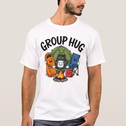 Grappige Camping Kampvuur Groepsknuffel T-shirt (Voorkant)