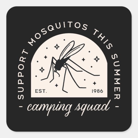 Grappige camping muggen zomer kamp vierkante sticker (Voorkant)