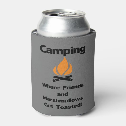Grappige Camping Quote met Marshmallows en Vriende Blikjeskoeler (Blikje Voorkant)