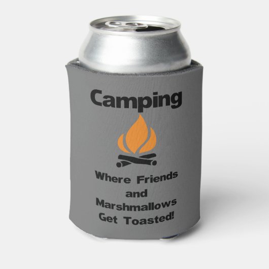 Grappige Camping Quote met Marshmallows en Vriende Blikjeskoeler (Blikje Achterkant)