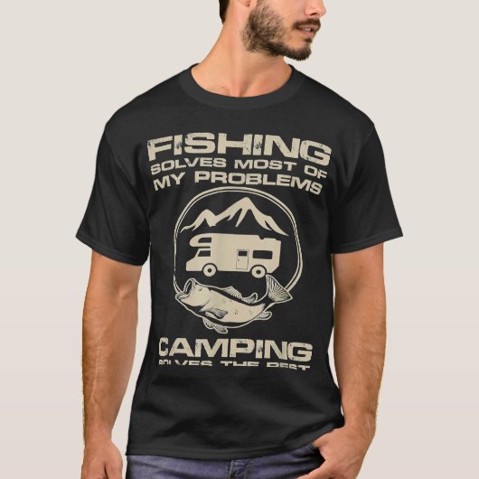 Grappige Camping Spreuk Vissen T-shirt (Voorkant)