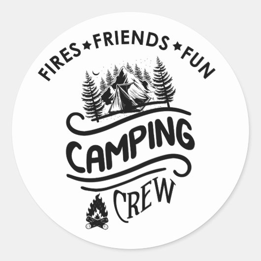 Grappige campingcrew slogan camper vrienden ronde sticker (Voorkant)