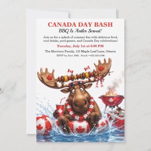 Grappige Canadese Eland Canada Day BBQ Zwembadfees Kaart (Voorkant)