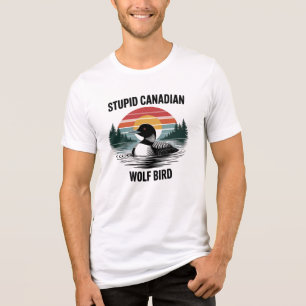 Grappige Canadese Loon-kunst in vintage-zonsonderg Tri-Blend Shirt