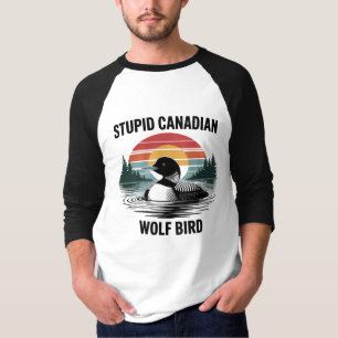 Grappige Canadese Loon-kunst met vintage-zonsonder T-shirt