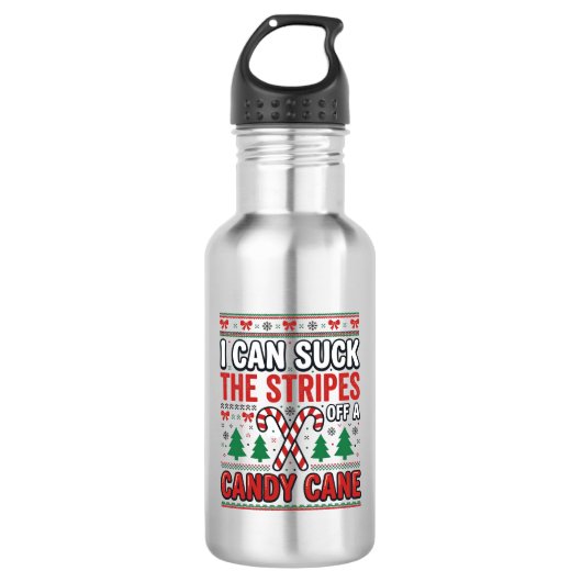 Grappige Candy Cane Kerst Trui Waterfles (Voorkant)