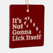 Grappige Candy Cane Lick Zichzelf Kerstmis Keramisch Ornament (Rechts)