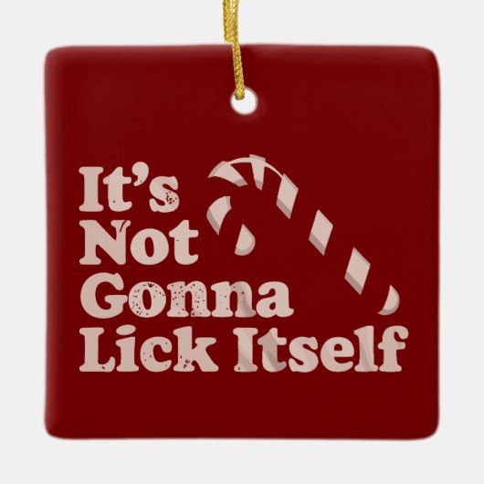 Grappige Candy Cane Lick Zichzelf Kerstmis Keramisch Ornament (Voorkant)
