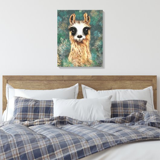 Grappige Canvas Gelukkige nieuwsgierige Llama - Sc (Insitu (Slaapkamer))