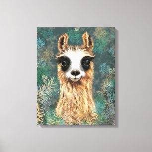 Grappige Canvas Gelukkige nieuwsgierige Llama - Sc Afdruk