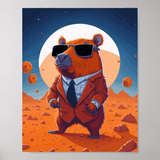 Grappige capibara met pak op Mars Modern Poster (Voorkant)